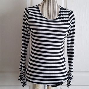Bisou Bisou Ruched Sleeves/Side Nautical Top